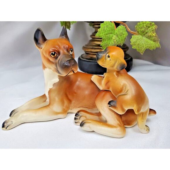 Lefton Norcrest Boxer Dog w Puppy Playful Pup Dogs Figurines Vintage Collectible - Picture 9 of 12